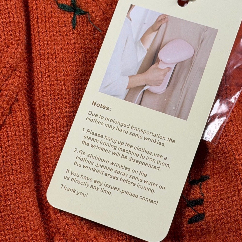 Fall Cable Knit Cardigan Patchwork Sport Dream Embroidered Sweater L New Orange - Picture 5 of 11